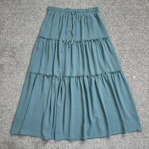 LEPUNUO Skirt Juniors YL Green Tiered Maxi Pockets Boho Peasant Cottage Whimsy